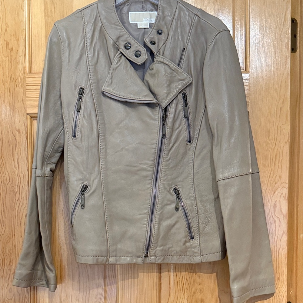 MICHAEL Michael Kors Taupe Leather Jacket